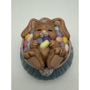 Vintage 1986 Dona's Molds Inc Easter Bunny Rabbit Lidded Trinket Jar Candy dish